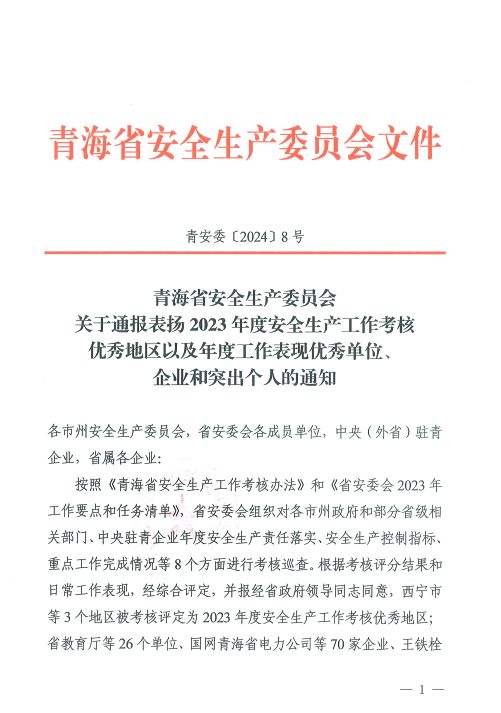 喜報！2023年度安全生產(chǎn)工作優(yōu)秀企業(yè)和突出個人名單揭曉！